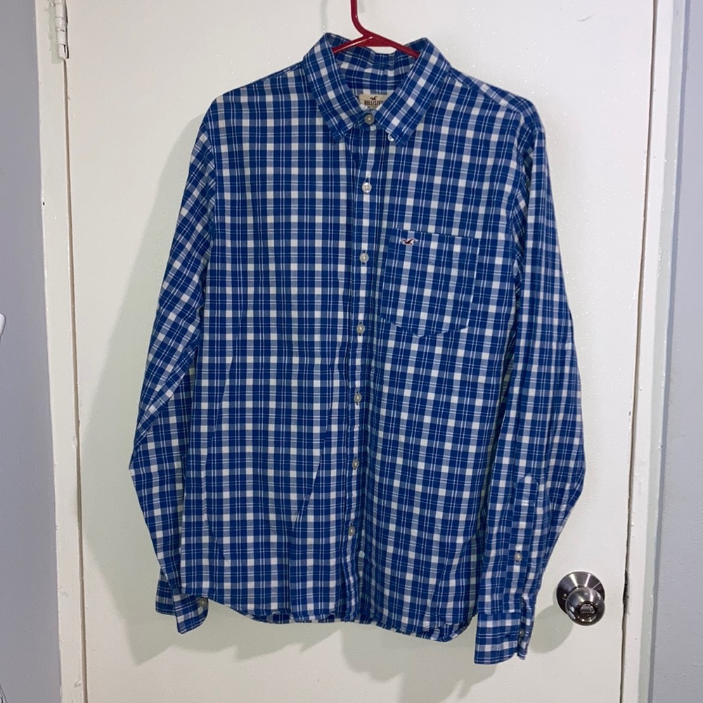 Hollister Men’s Blue Plaid Long-Sleeve Shirt